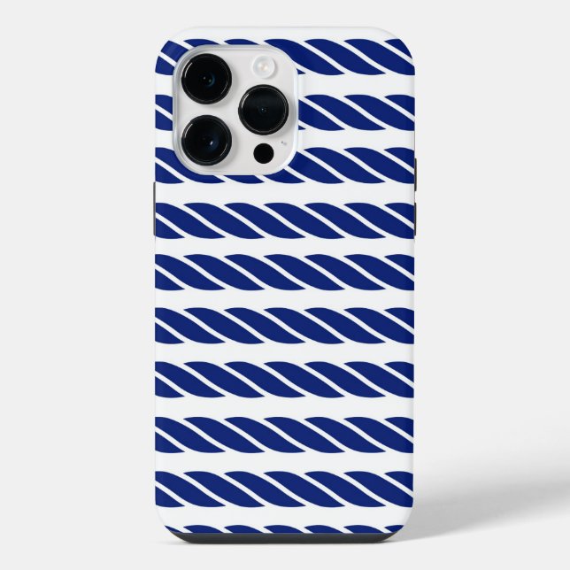 Navy Rope Stripes Nautical Customizable Background iPhone Case (Back)