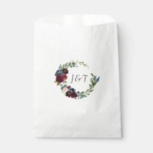 Navy Rose Burgundy Floral Wedding Monogram Favour Bag
