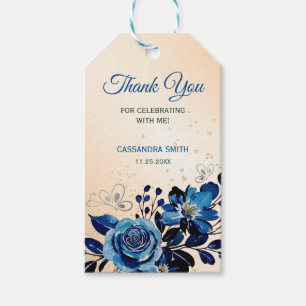 Navy Rose Butterfly Gold Glitter Peach Birthday  Gift Tags