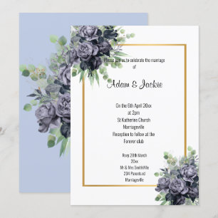 NAVY ROSE EUCALYPTUS TRIM ELEGANT WEDDING INVITATION
