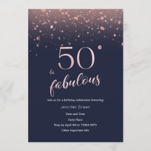 Navy Rose Gold 50th Birthday Invitation