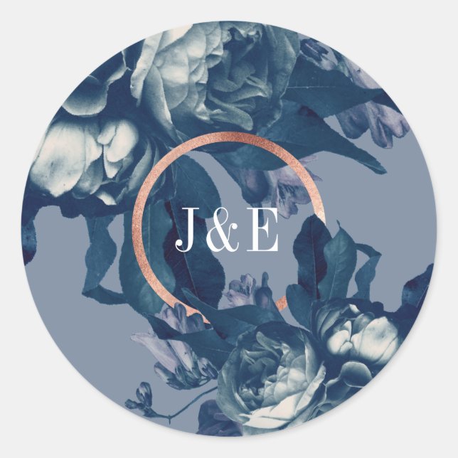 Navy Rose Gold Antique Bouquet Wedding Classic Round Sticker (Front)