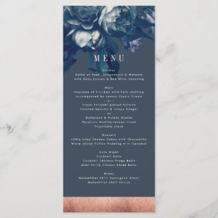 Navy Rose Gold Bouquet Wedding Menu