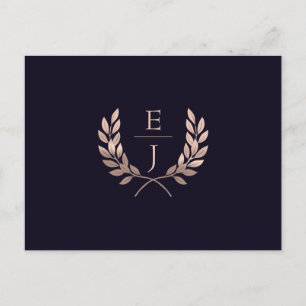 Navy Rose Gold Classic Monogram Wedding rsvp Invitation Postcard