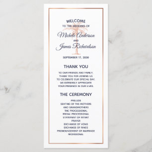 Navy Rose Gold Copper Palm Tree Modern Wedding Program