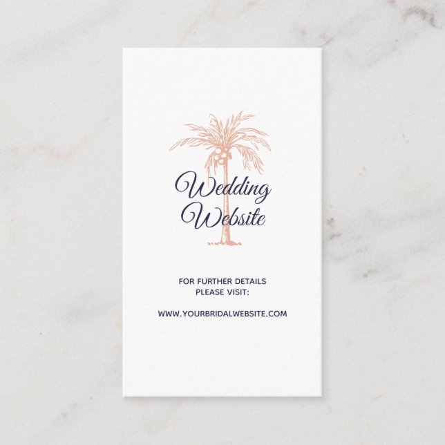 Navy Rose Gold Copper Palm Tree Wedding Website Enclosure Card (Front)