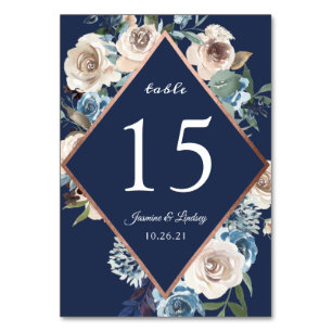 Navy Rose Gold Floral Table Number