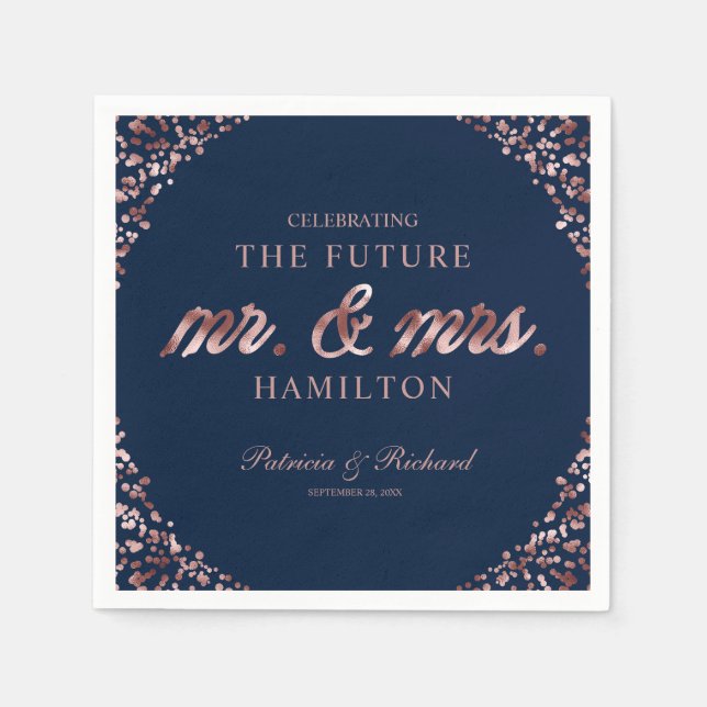 Navy Rose Gold Future Mr And Mrs Engagement Party Napkin (Front)