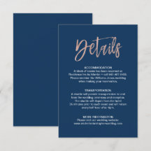 Navy & Rose Gold Glam Chic Wedding Details Insert