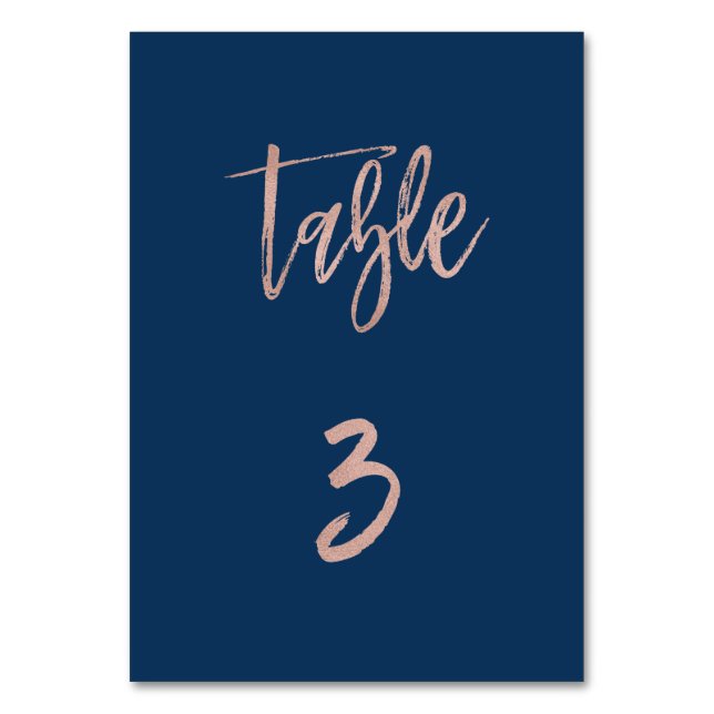 Navy & Rose Gold Glam Chic Wedding Table Number 3 (Front)