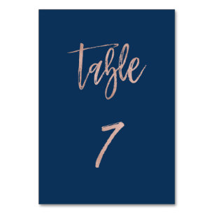 Navy & Rose Gold Glam Chic Wedding Table Number 7