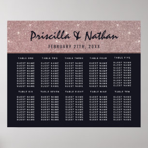 Navy Rose Gold Glitter Colour Block Seating Chart