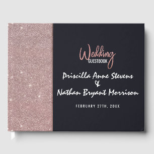 Navy Rose Gold Glitter Colour Block Wedding Guest Book