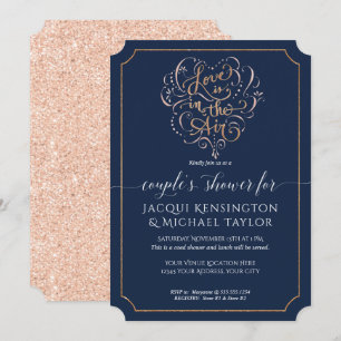 Navy Rose Gold Glitter Script Love Couple Shower Invitation