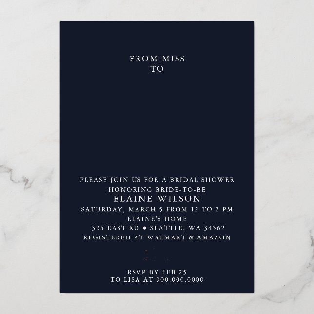 Navy Rose Gold Modern Bridal Shower  (Front)