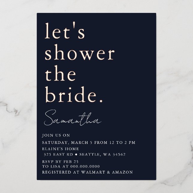 Navy Rose Gold Modern Bridal Shower  (Front)