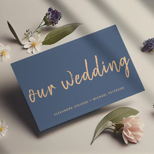 Navy rose gold modern wedding website typography enclosure card