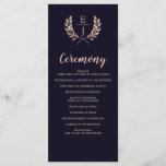 Navy Rose Gold Monogram Wedding programs<br><div class="desc">Navy Rose Gold Classic Monogram Wedding Programs,  tea length wedding programs</div>