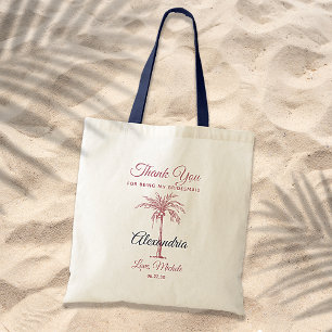 Navy Rose Gold Pink Palm Tree Wedding Thank You Tote Bag