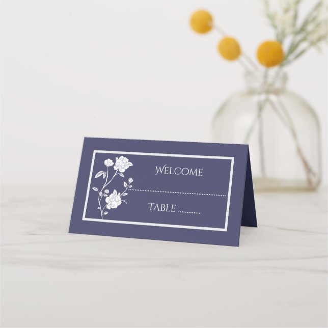Navy Rose Reception Place Card (Front)