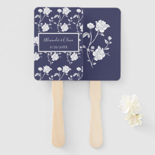 Navy Rose Wedding Favour Hand Fan