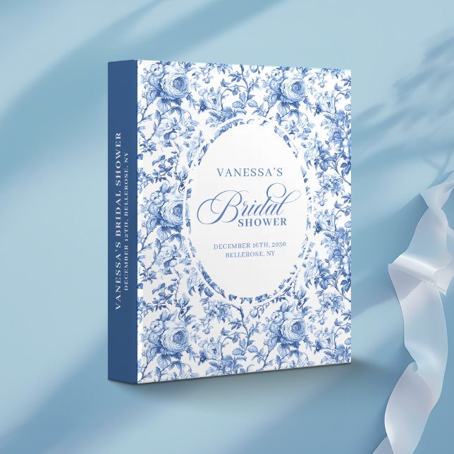 Navy Roses Bridal Shower Custom Name Ring Binder (Navy Roses Bridal Shower Custom Name Ring Binder)