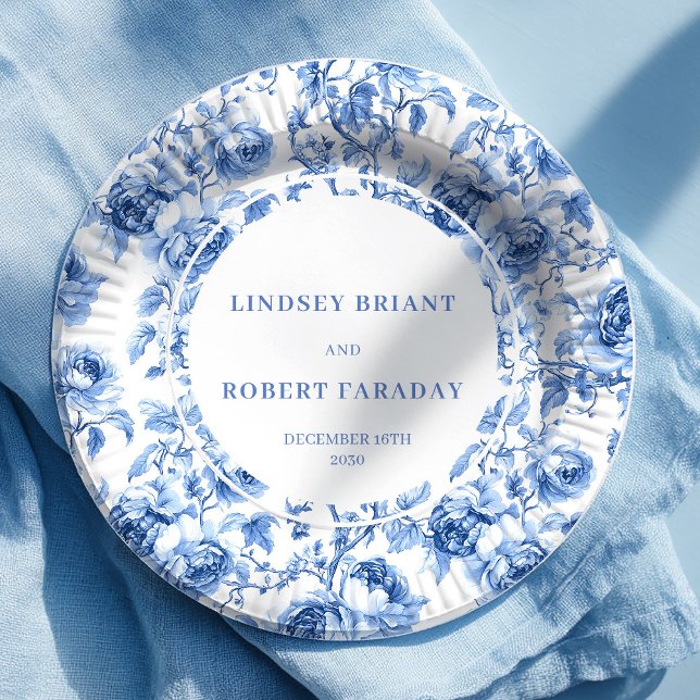 Navy Roses Classic Wedding Paper Plates (Navy Roses Classic Wedding Paper Plates)