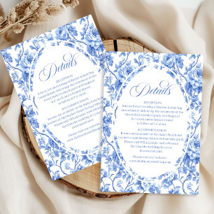 Navy Roses Toile Wedding Classic Details Card