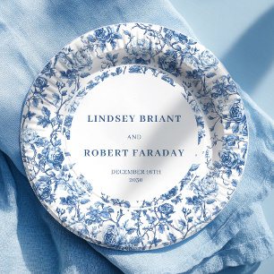 Navy Roses Vintage Wedding Paper Plates