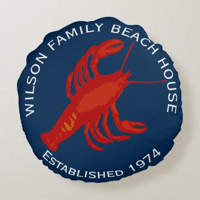 Navy Round Red Lobster Family Beach House Pillow (Back)
