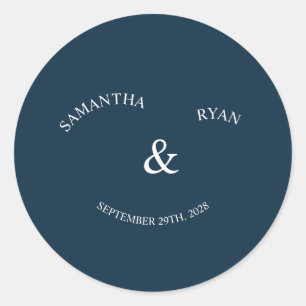 Navy Round Wedding Sticker with Circular Names