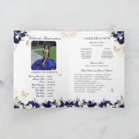 Navy Royal Blue Floral Tiara Butterfly Quinceanera