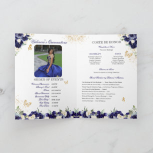 Navy Royal Blue Floral Tiara Butterfly Quinceanera Program