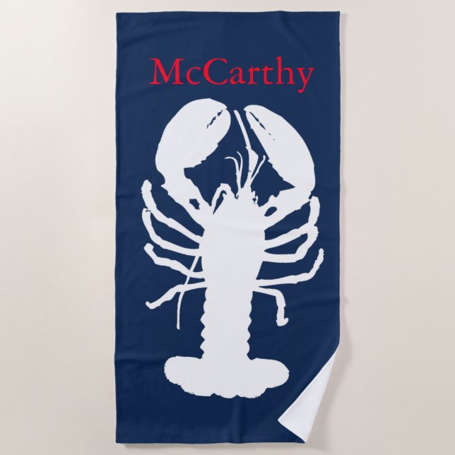Navy royal classic lobster custom beach towel (Front)