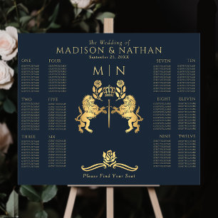 Navy Royal Lion Gold Wedding Seating Chart