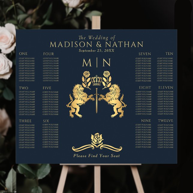 Navy Royal Lion Gold Wedding Seating Chart (Creator Uploaded)