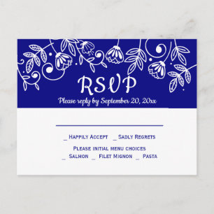 Navy RSVP Blue Floral Wedding Flowers Country Invitation Postcard