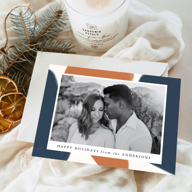 Navy & Rust Abstract Shapes Holiday Photo Card (Creator Uploaded)