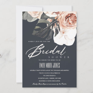 NAVY RUST FLORAL MONSTRERA BRIDAL SHOWER INVITE