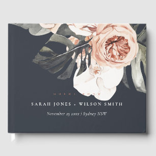 NAVY RUST MONSTERA FLORAL WATERCOLOR WEDDING  GUEST BOOK