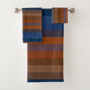 Navy & Rust Vertical Stripes Bath Towel Set