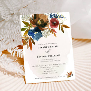 Navy & Rust Watercolor Boho Floral, Wedding Invitation