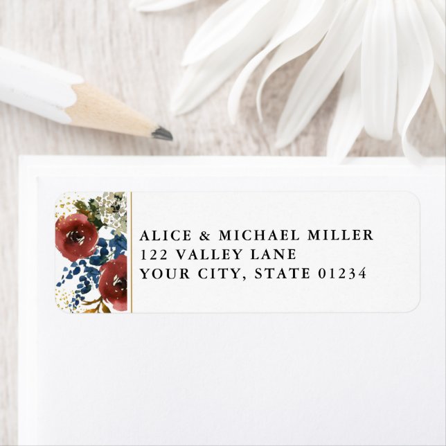 Navy & Rust Watercolor Boho Flowers White Address (Insitu)