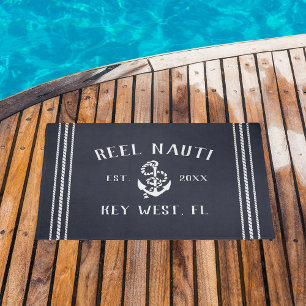 Navy   Rustic Anchor Personalized Boat Name Doormat