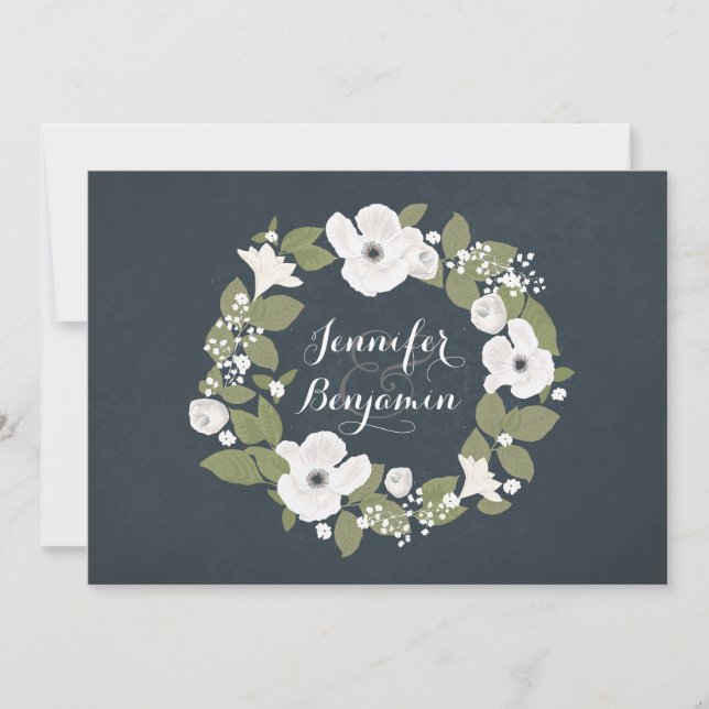 Navy Rustic Floral wedding invite (Front)