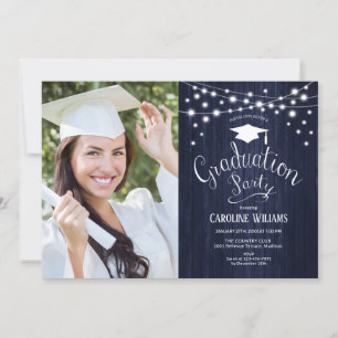 Navy Rustic Graduation Party With Photo Invitation