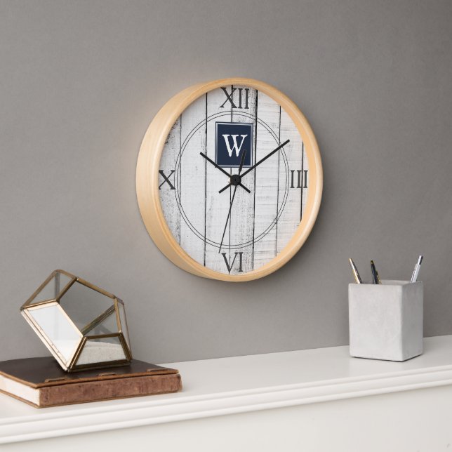Navy Rustic Monogram Clock (Office)