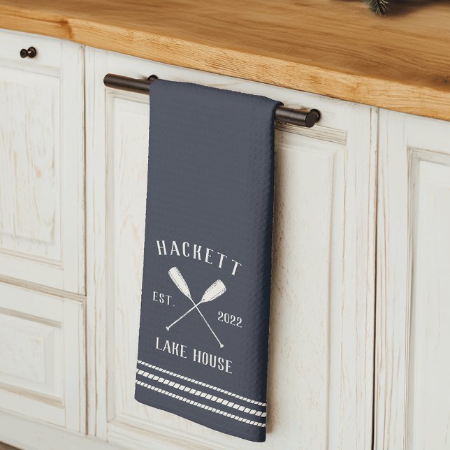Navy Rustic Oars Personalized Lake House Kitchen Towel (Creator Uploaded)