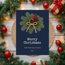 Navy Rustic Pinecone & Evergreen Merry Christmas