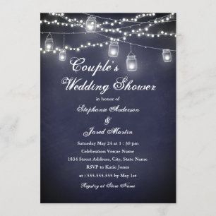 Navy Rustic String Lights Couples Wedding Shower Invitation